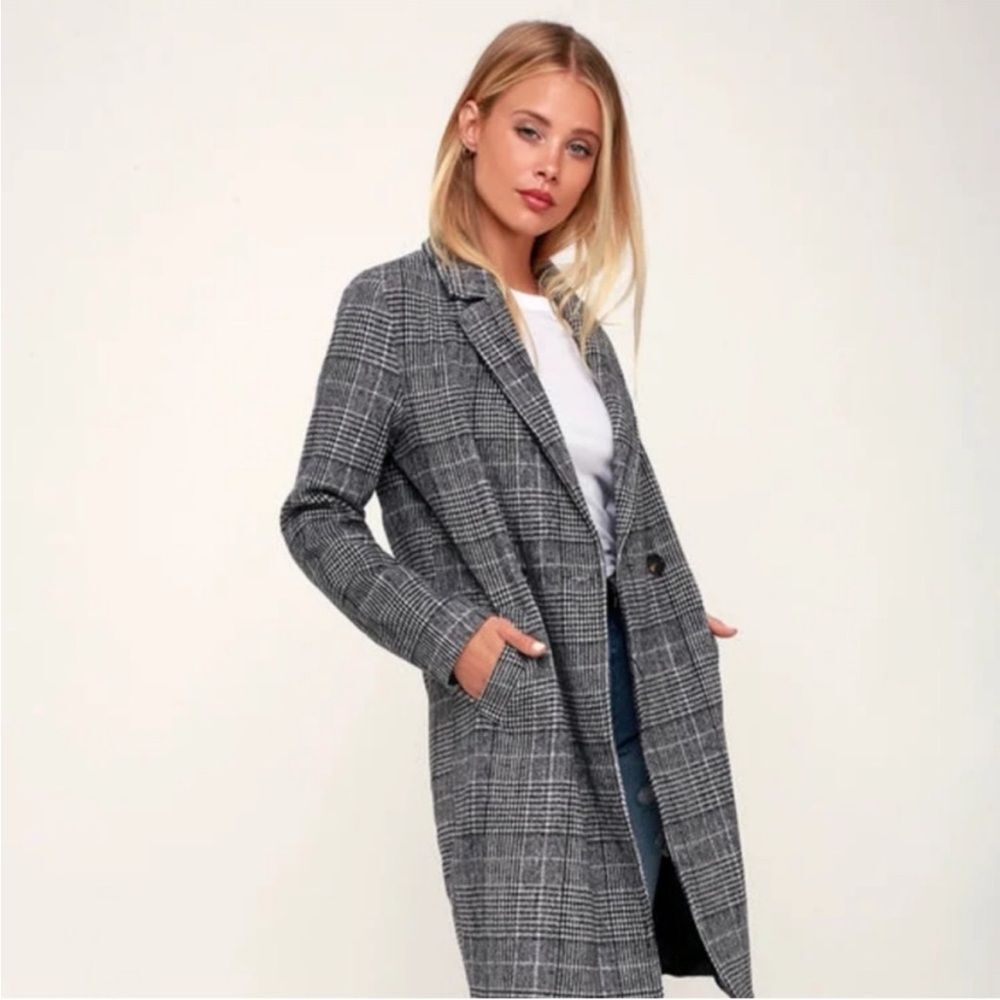 Lulu's Chilly Out Glen Plaid Long Coat Fall Transitional Coat Size Small